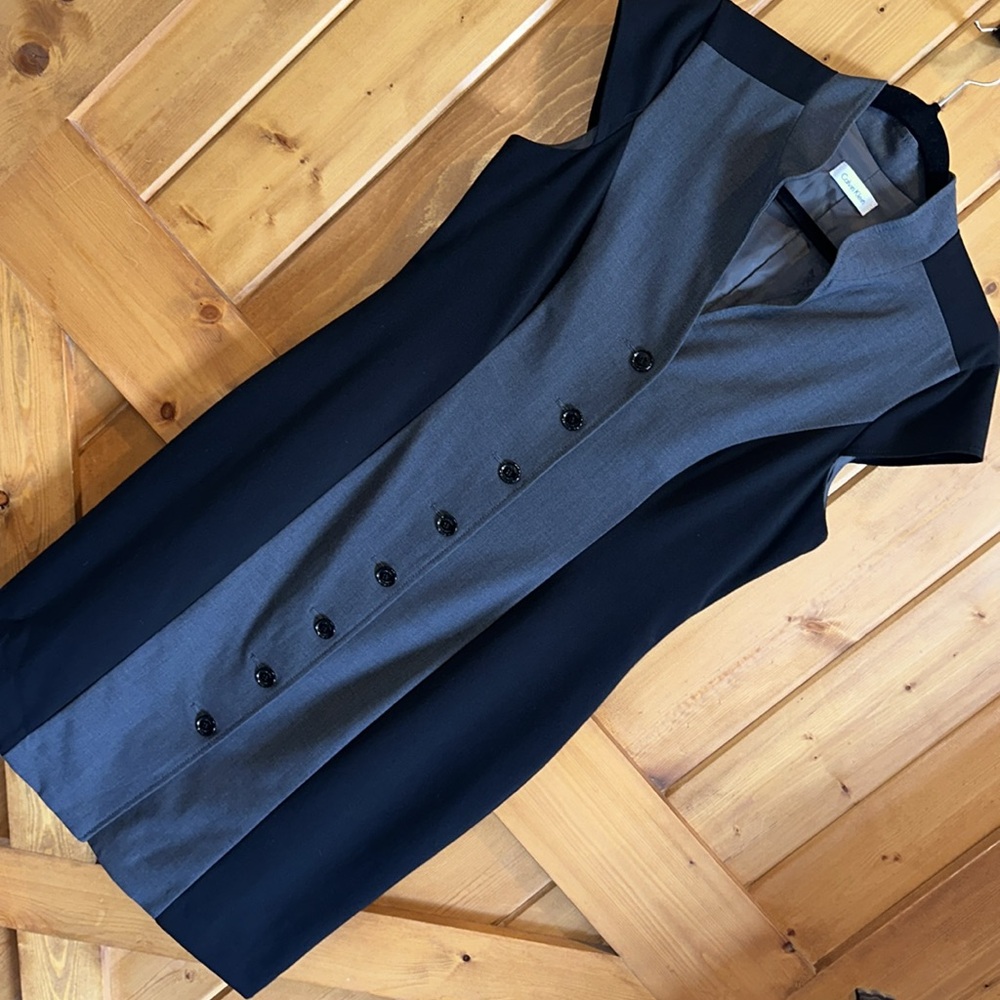 Calvin Klein Black button down Work business 2 tone black grey sz 8 10